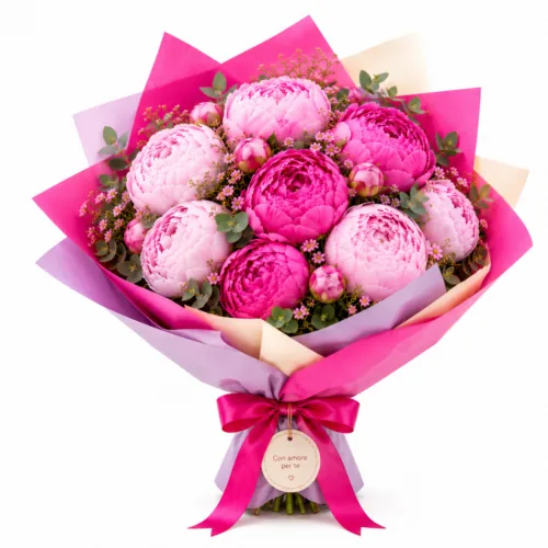 Flower cube di peonie fucsia